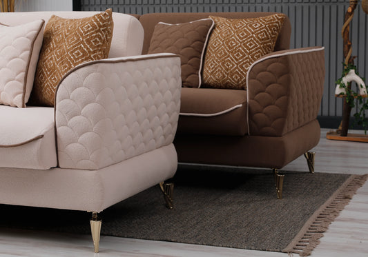 Canapé velours beige convertible avec coffre - NOOR
