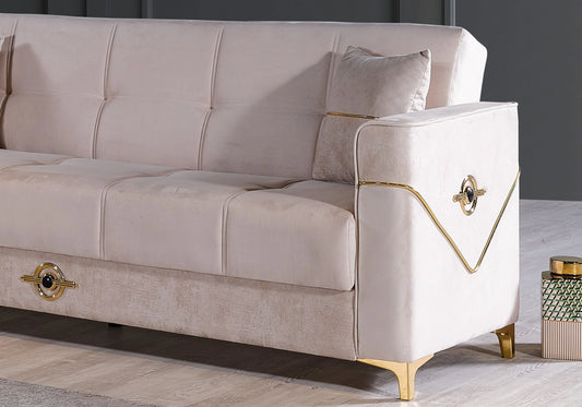 Canapé velours beige convertible avec coffre – MADRID