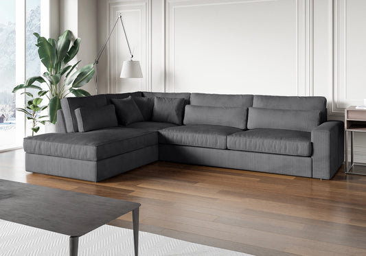 Canapé angle côtelé gris ENA: Un choix élégant et confortable pour votre salon
