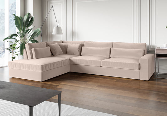 Canapé d'angle en velours beige ENA: Élégance et Confort dans Votre Salon