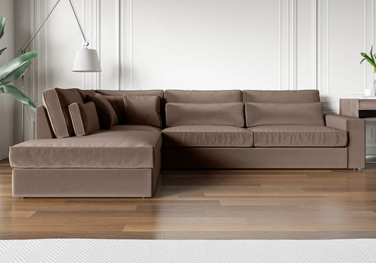 Canapé d'angle en velours moka ENA : Luxe et confort dans votre salon