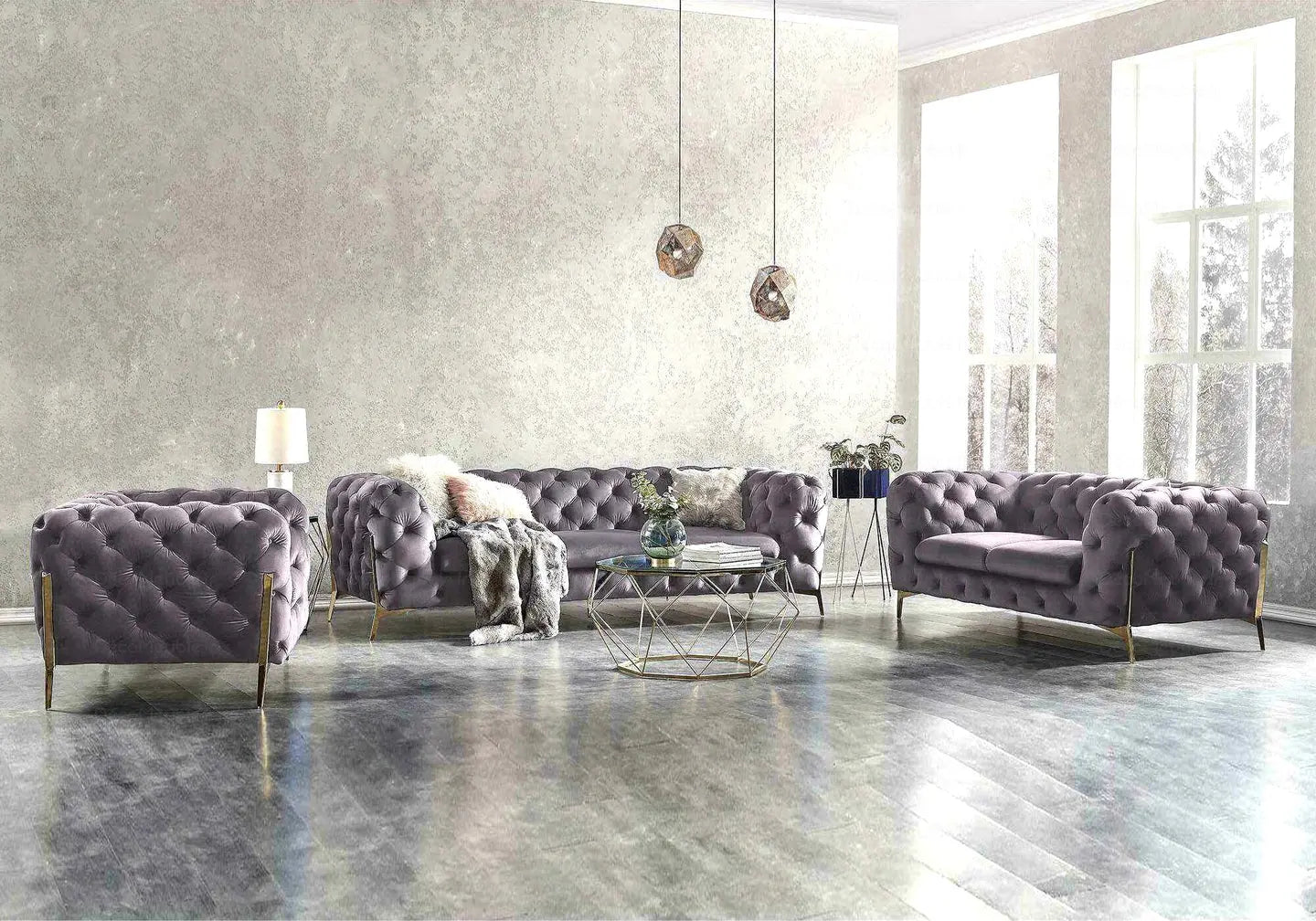 Canapés 3+2+1 chesterfield gris PACO BM Design