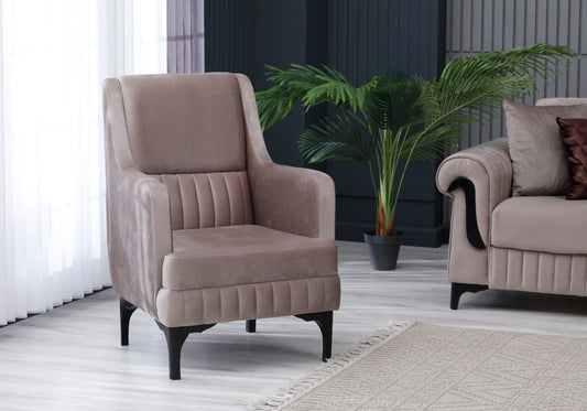 Canapé velours beige convertible coffre - ELYA