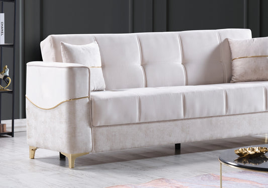 Canapé velours beige convertible avec coffre – LIVIA