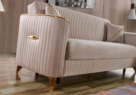 Canapé velours beige rétro convertible avec coffre – ZEBRA