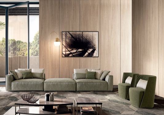 Canapé vert NAURA, alliant luxe, confort et design moderne.