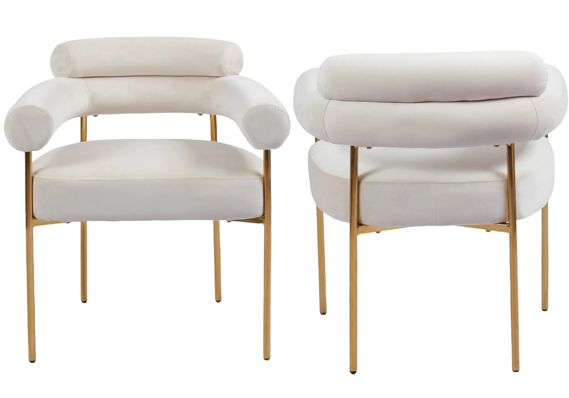 Chaise bulle velours beige LAYA avec pieds dorés