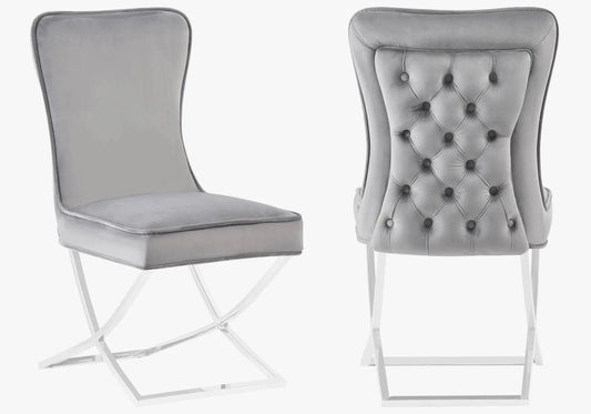 Chaise capitonnée argent gris ENZO (Lot de 2) New Design