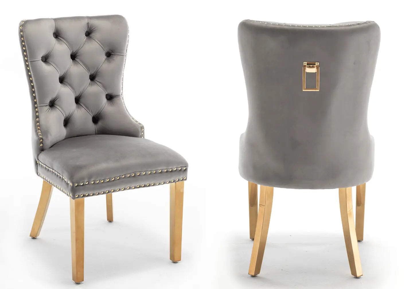 Chaise Capitonnée Dorée Grise LORA - Élégance et Confort – DEKOFLIX