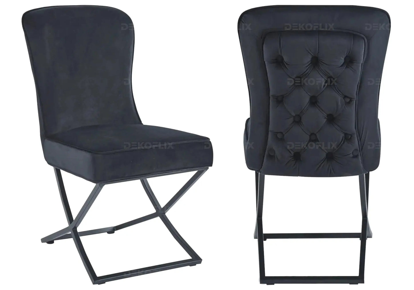 Chaise capitonnée noire pied noire ENZO (Lot de 2) New Design