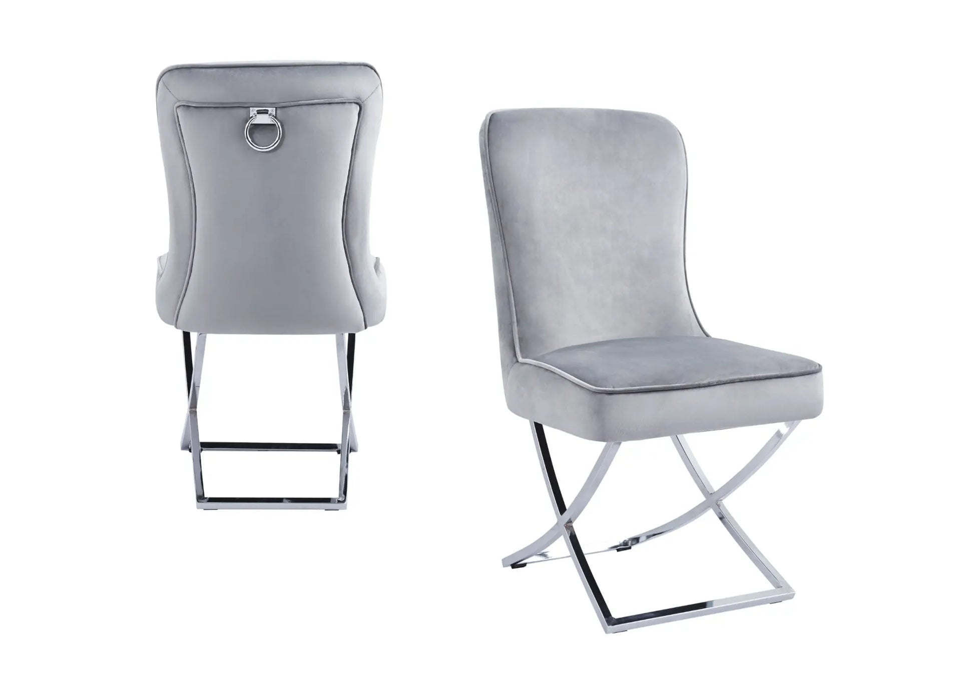 Chaise design velours gris ENZO (lot de 2) New Design