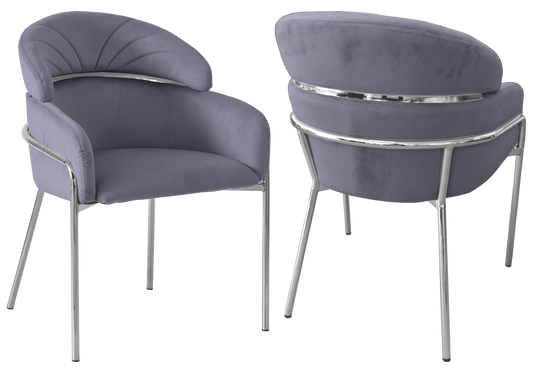 Chaise design velours gris pieds chromés – NOAM