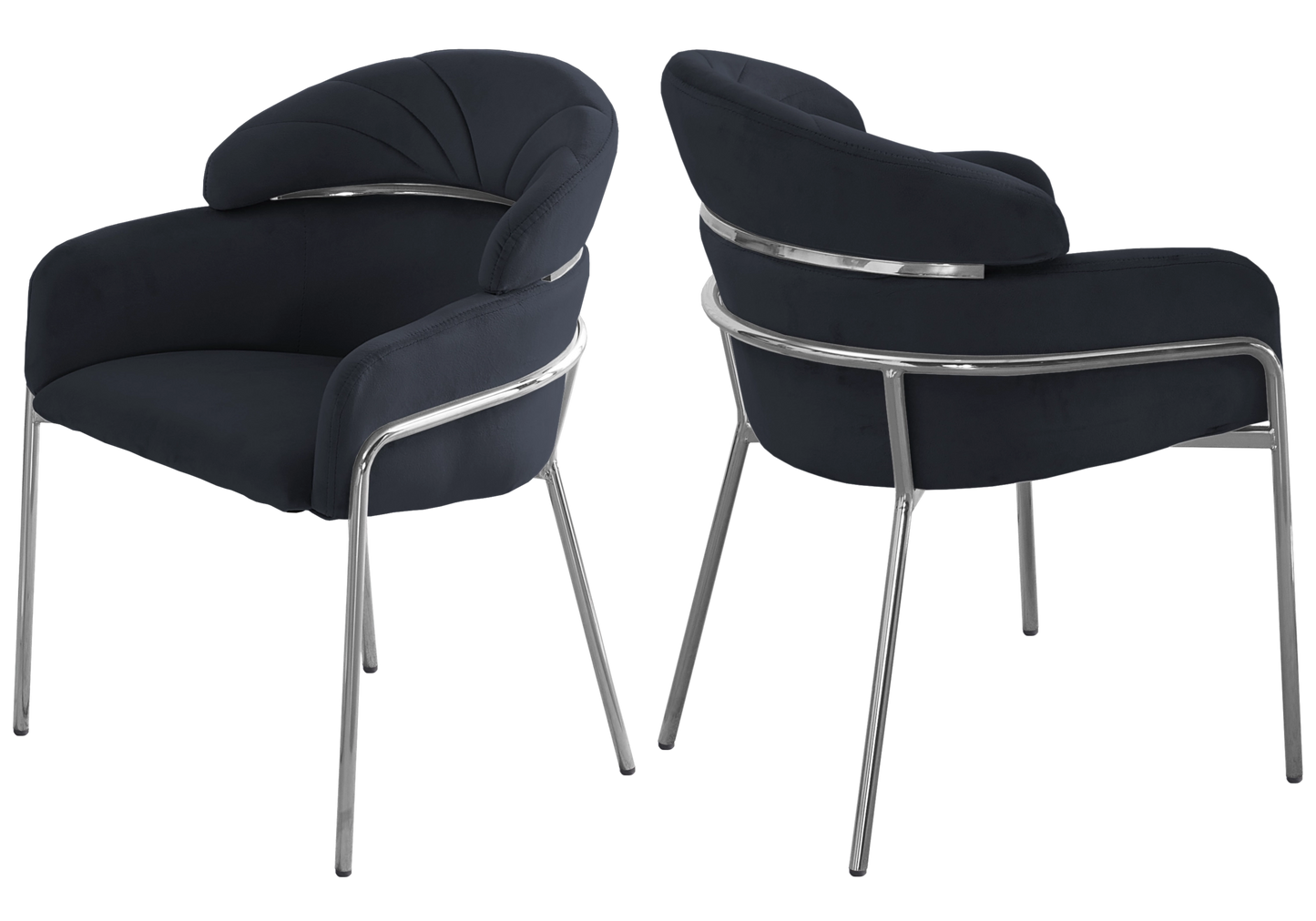 Chaise design velours noir pieds chromés – NOAM