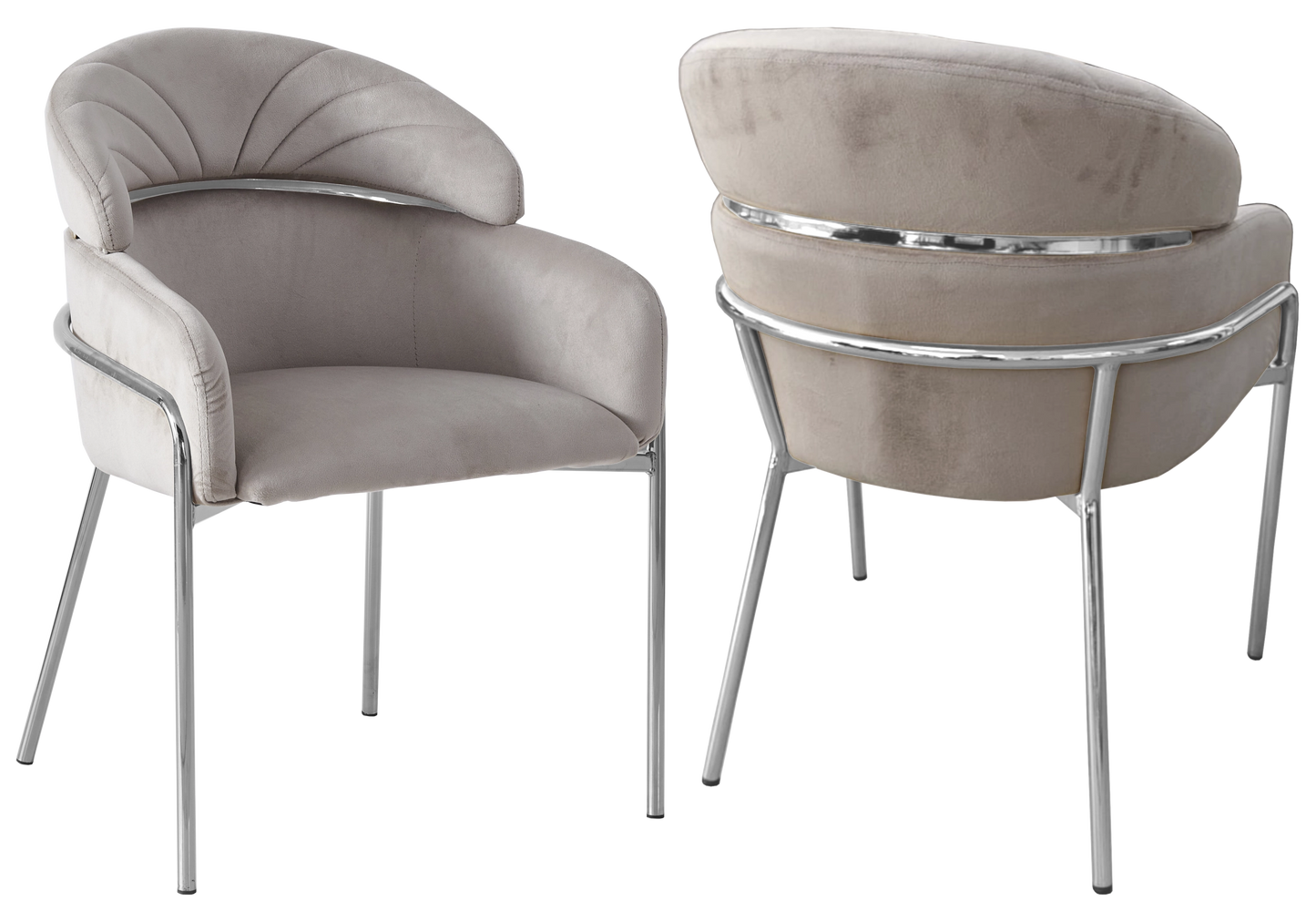 Ensemble table marbre blanc et chaises taupe chromé – LEON