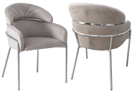 Chaise design velours taupe pieds chromés – NOAM