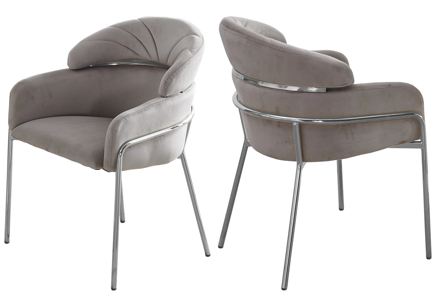 Ensemble table marbre blanc et chaises taupe chromé – LEON