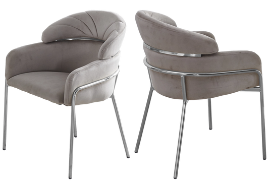 Chaise design velours taupe pieds chromés – NOAM