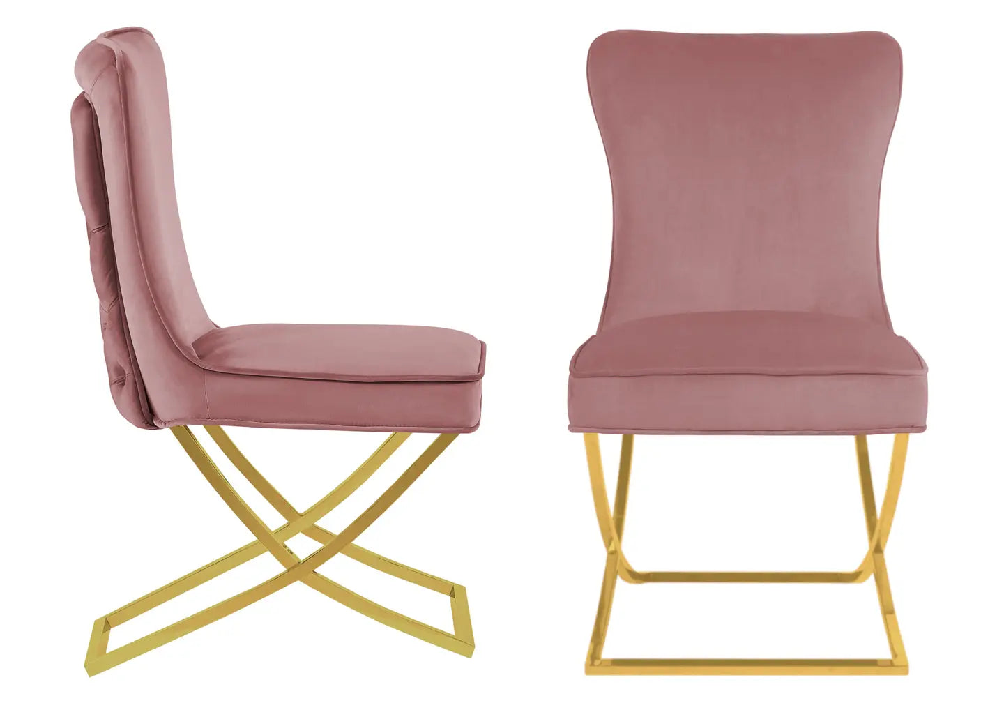 Chaise dorée capitonnée rose ENZO (Lot de 2) New Design