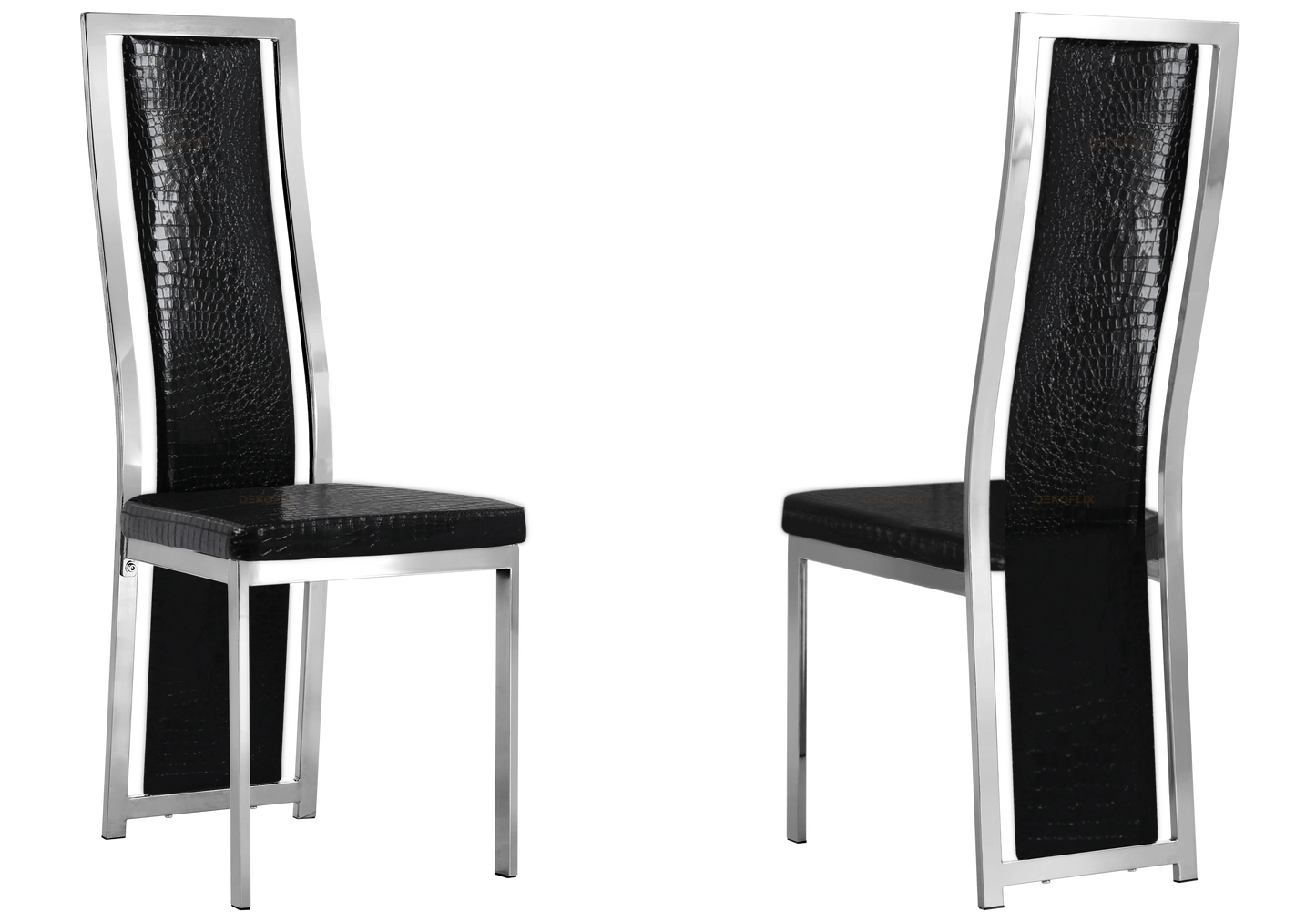 Table marbre blanc et 6 chaises croco argent – Jessy