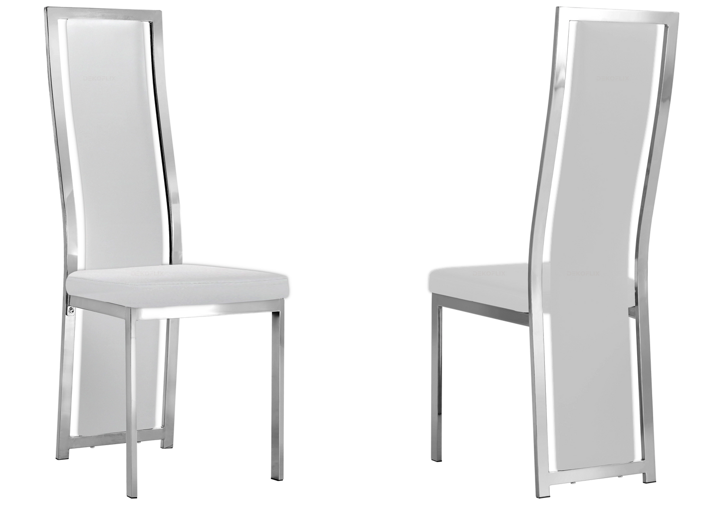 Table marbre noir et 6 chaises simili-cuir argent – Jessy