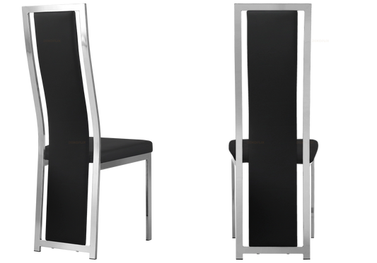 Chaise argentée simili noir moderne – Dia x6