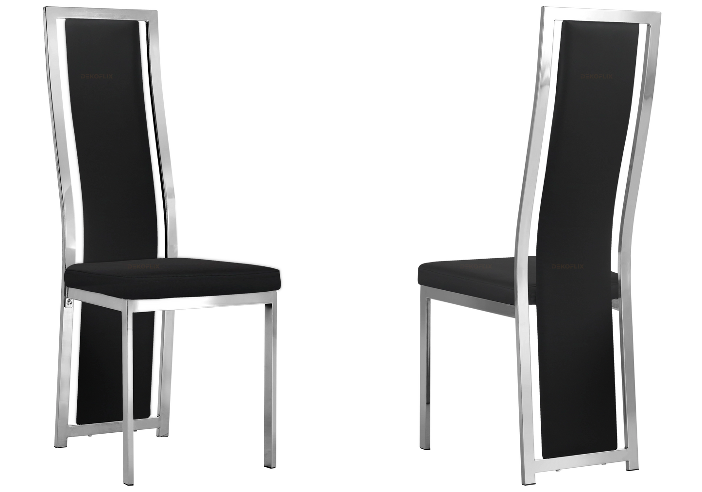 Chaise argentée simili noir moderne – Dia x6