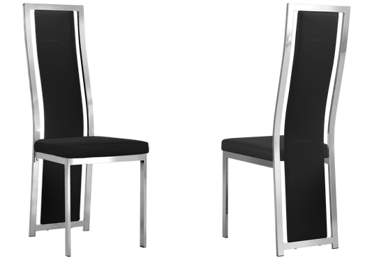 Chaise argentée simili noir moderne – Dia x6