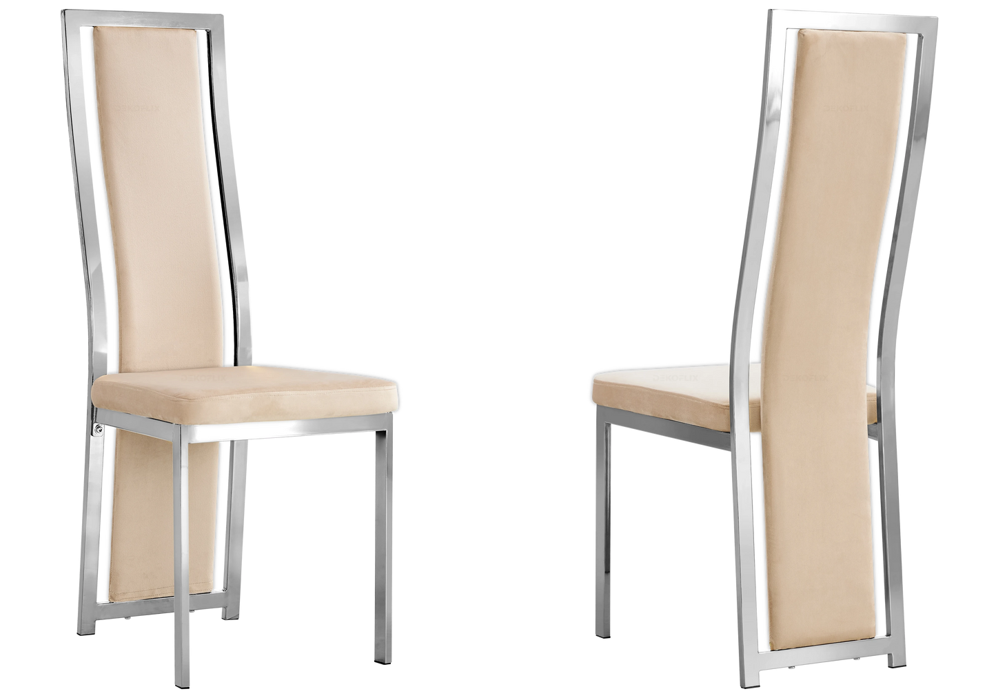 Table marbre blanc et 6 chaises velours argent – Jessy