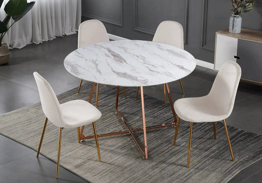 Ensemble table et chaises laiton velours beige GINA New Design