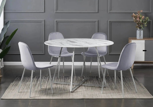 Ensemble table et chaises velours gris GINA New Design