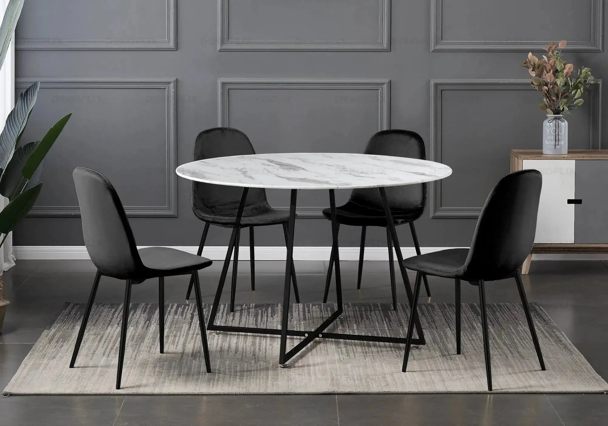 Ensemble table et chaises noires velours noires GINA New Design