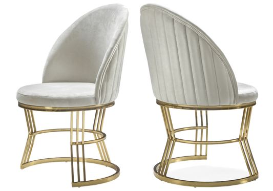 Chaise Salle à Manger Velours Beige Doré CARIS - Lot de 2