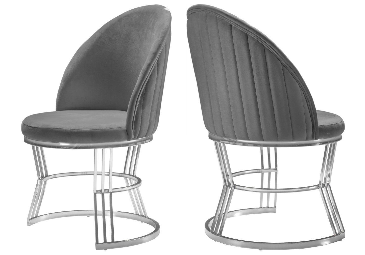 Chaise Salle Manger Design Velours Gris Argent CARIS - Lot de 2