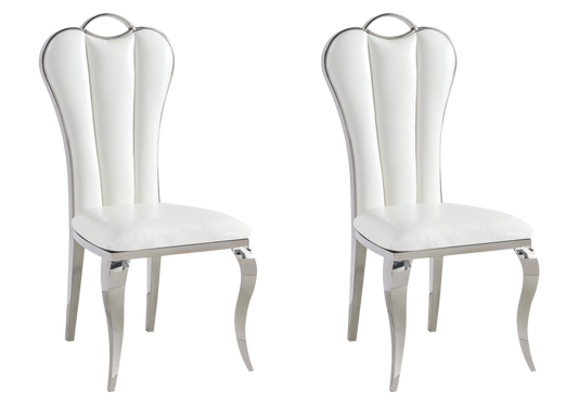 Chaise baroque moderne argentée et similicuir - Diana x4