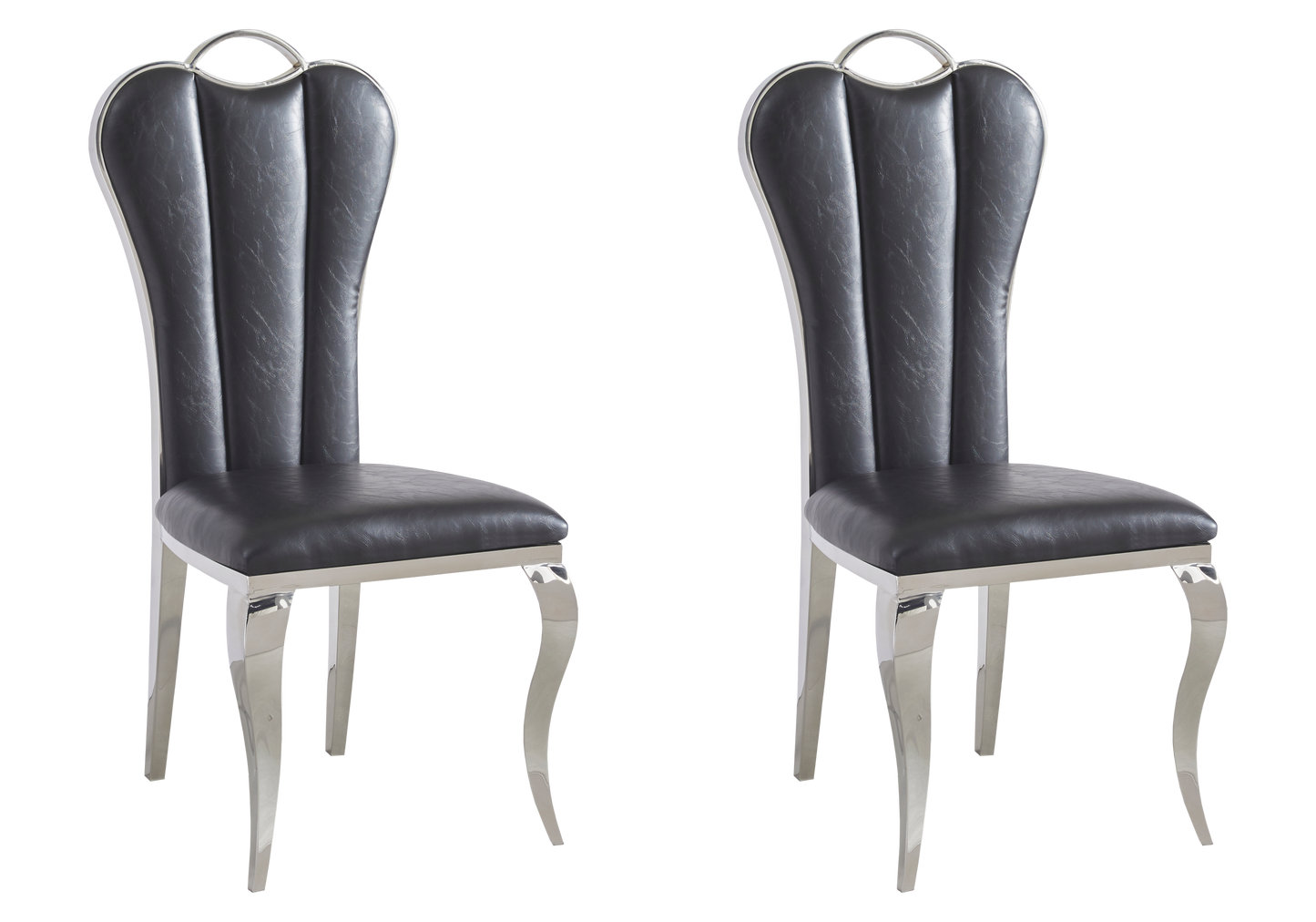 Chaise baroque moderne argentée et similicuir - Diana x4