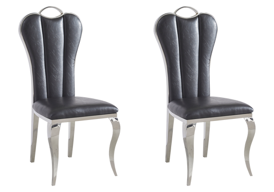 Chaise baroque moderne argentée et similicuir - Diana x4