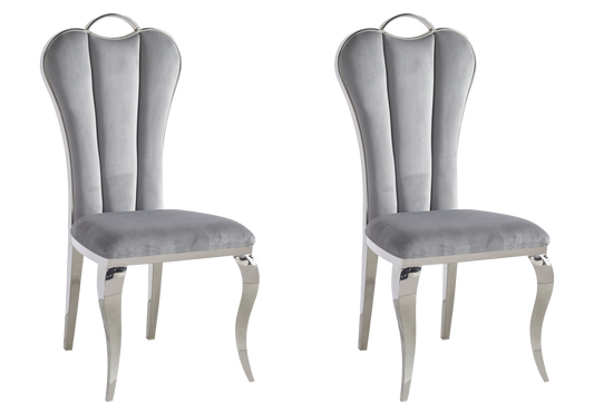 Chaise baroque moderne argentée et velours - Diana x4