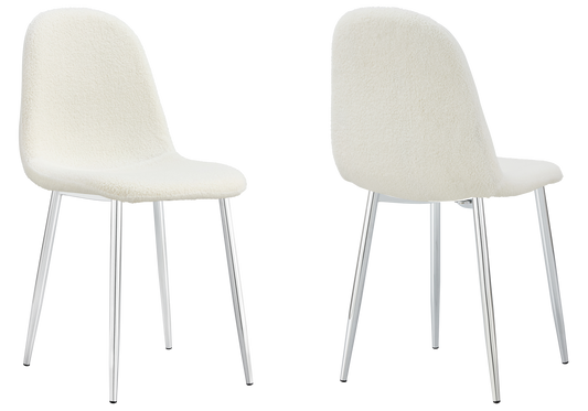 Chaise bouclée blanc et pieds argent - Gina x6