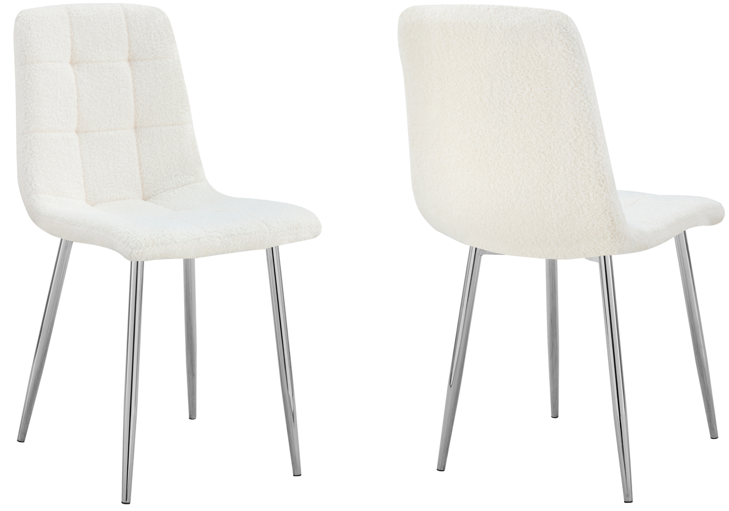 Chaise bouclette matelassée blanche pieds argentés - Milan x4