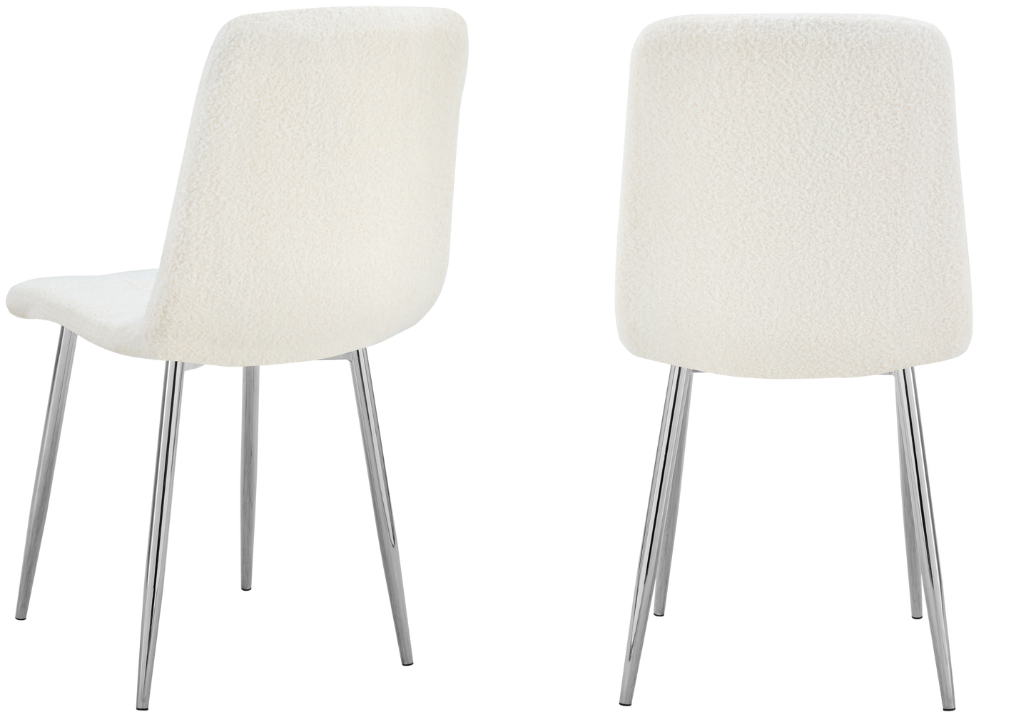 Chaise bouclette matelassée blanche pieds argentés - Milan x4