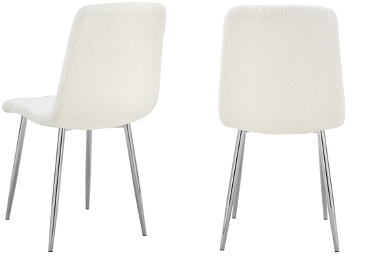 Chaise bouclette matelassée blanche pieds argentés - Milan x4