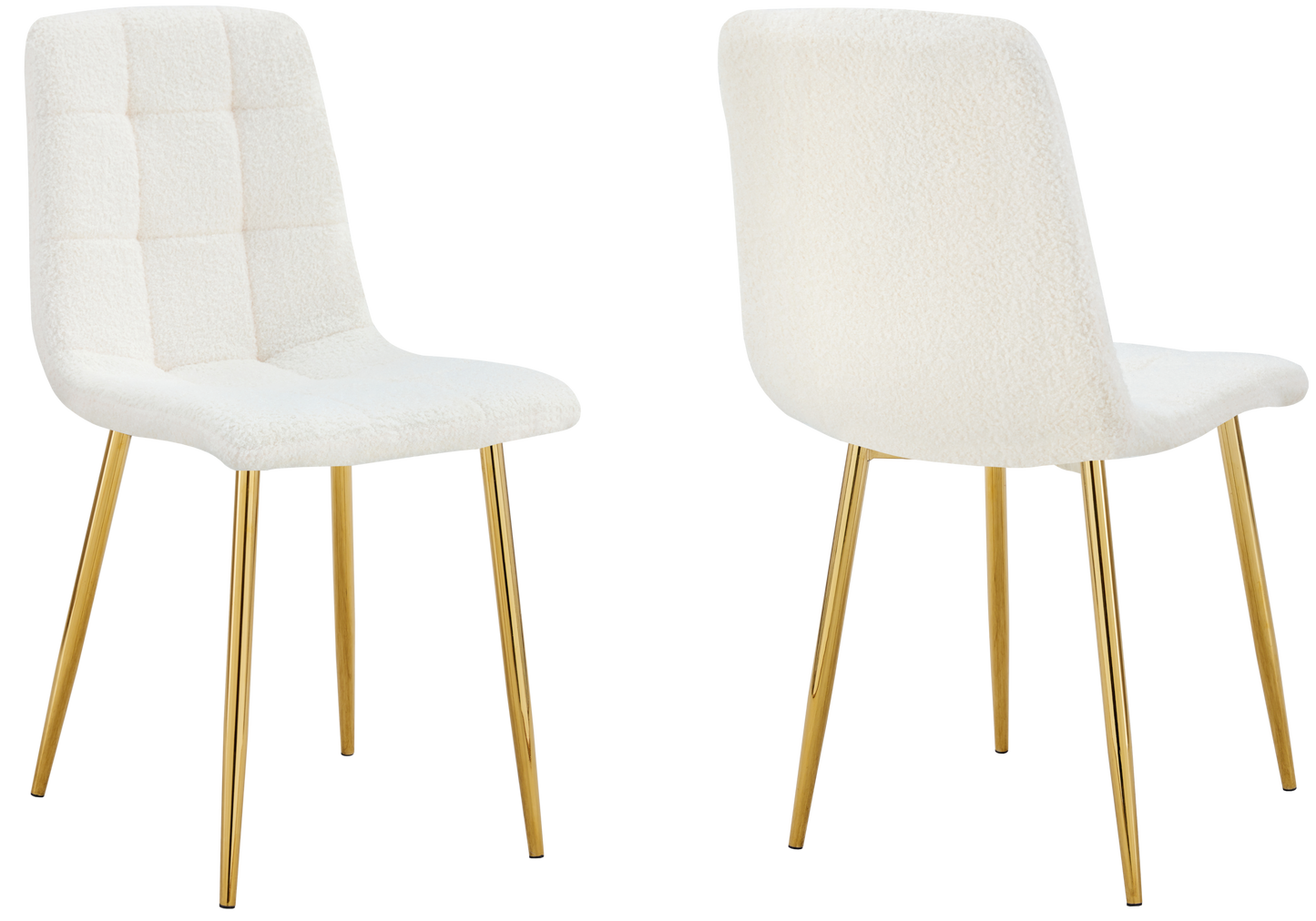 Chaise bouclette matelassée blanche pieds dorés - Milan x4