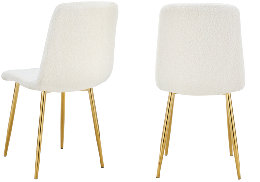 Chaise bouclette matelassée blanche pieds dorés - Milan x4