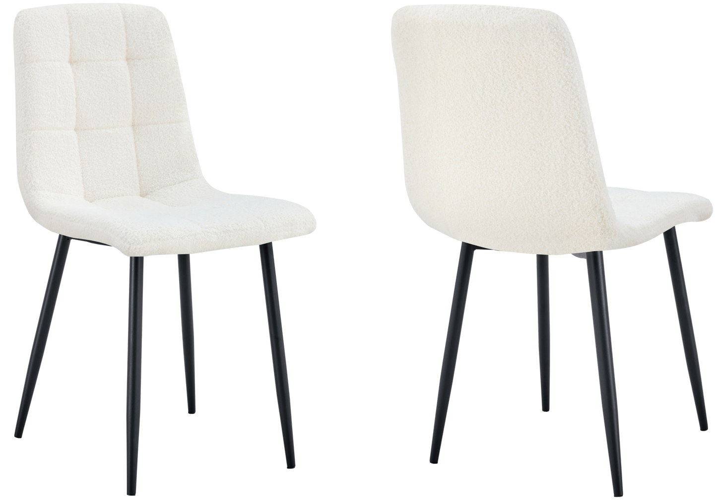 Chaise bouclette matelassée blanche pieds noirs - Milan x4