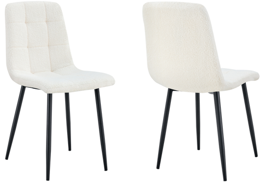 Chaise bouclette matelassée blanche pieds noirs - Milan x4
