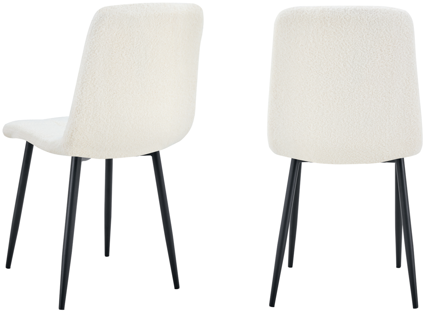 Chaise bouclette matelassée blanche pieds noirs - Milan x4