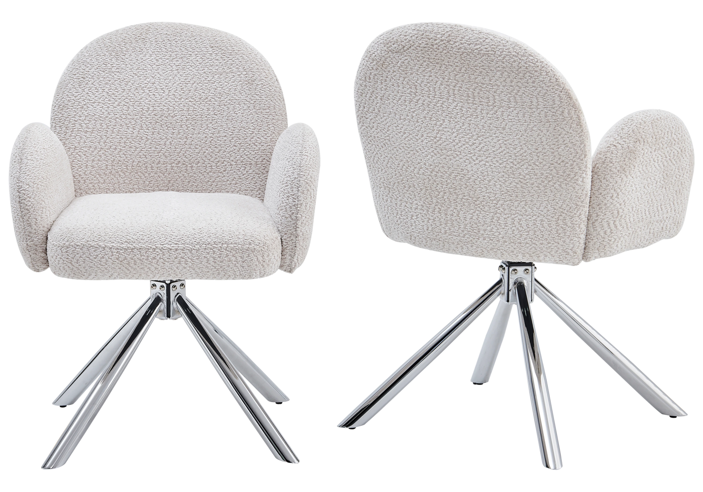 Chaise bouclette pivotante avec accoudoirs pied chromé - LOREA
