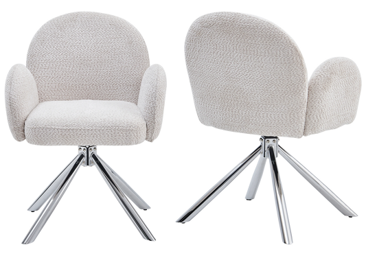 Chaise bouclette pivotante avec accoudoirs pied chromé - LOREA
