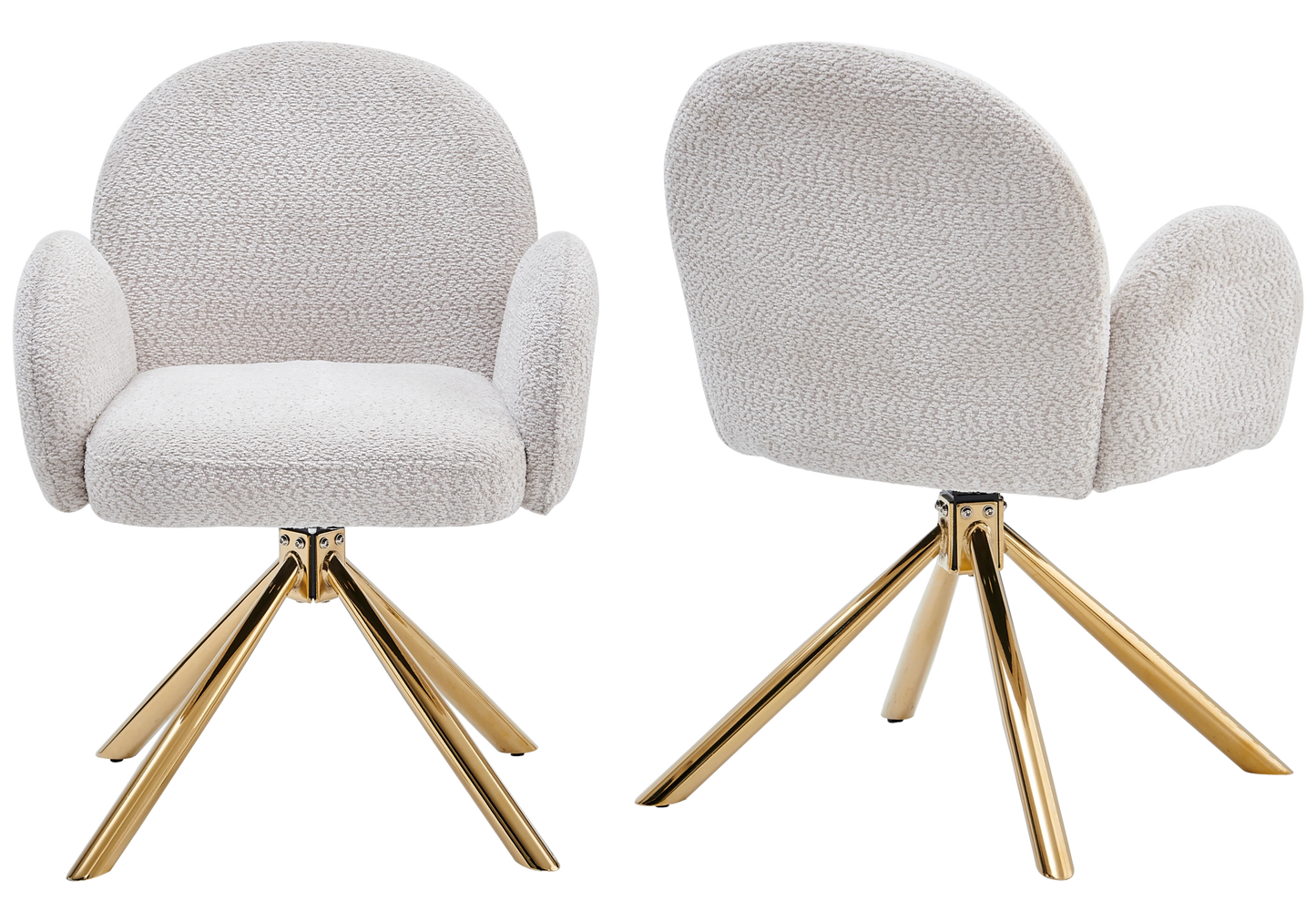 Chaise bouclette pivotante avec accoudoirs pied doré - LOREA