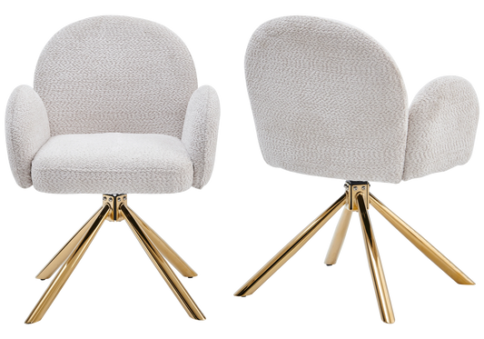 Chaise bouclette pivotante avec accoudoirs pied doré - LOREA